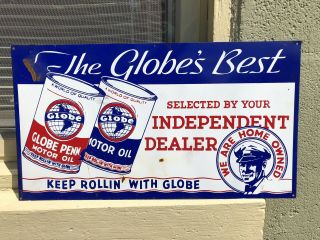 Vintage Rare Globe Motor Oil Independent Dealer Metal Sign Non Porcelain