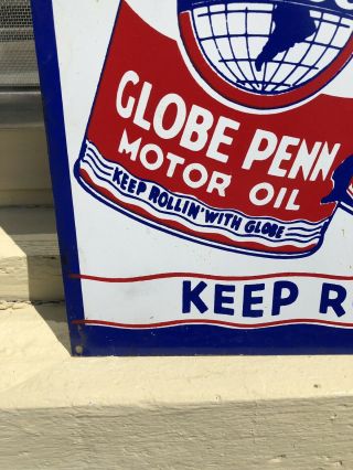 Vintage Rare Globe Motor Oil Independent Dealer Metal Sign Non Porcelain 3