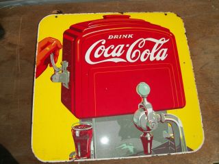 Vintage 1939 Porcelain Coca Cola 2 Sided Sign Fountain Dispenser