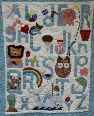 Awesome Vintage Alphabet Baby Cot Crib Quilt 39 " X 48 "