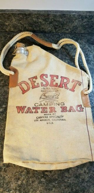 Vintage Desert Brand Camping Water Bag By Canvas Specialty W/cork Stopper