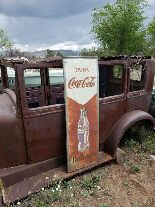 Vintage Metal Coke Sign 1940s Coca Cola Refresh Arrow Soda Sign 54 Inch