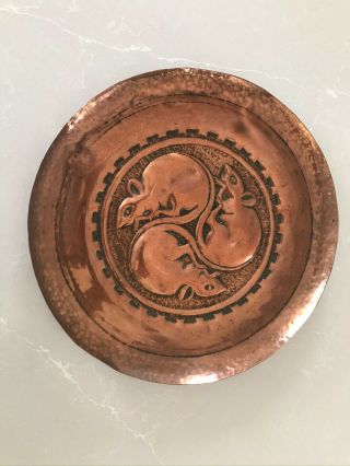 Arts & Crafts Art Metal Copper Tray With Mouse Design To Centre