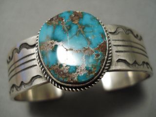 Thick Heavy Vintage Zuni Native American Turquoise Sterling Silver Bracelet