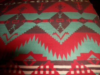 Vintage Beacon Cotton Camp Blanket,  Red,  Green,  Brown Native American Design