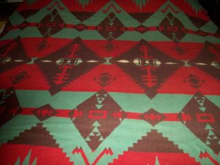 VINTAGE BEACON COTTON CAMP BLANKET,  RED,  GREEN,  BROWN NATIVE AMERICAN DESIGN 3