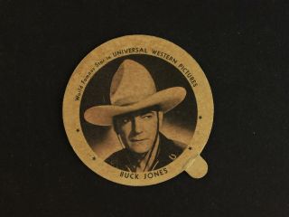 1940s Dixie Cup Lid Premium (2 1/4 Inch) Of Western Movie Star Buck Jones