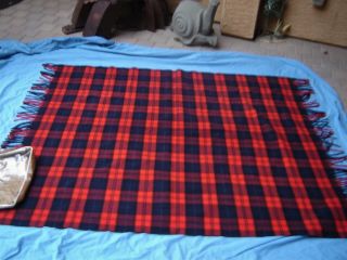Vintage Red Plaid Pendleton 100 Virgin Wool 64x52 Blanket Robe Throw W Bag