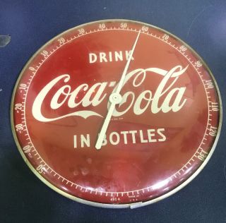 Vintage Drink Coca - Cola In Bottles Round Metal Thermometer Glass