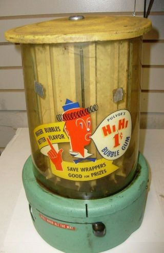 Vintage Pulver Co.  Hi Hi Bubble Gum One Cent Coin Op Vending Machine