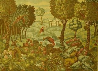 Fabulous Large Vintage French Tapestry Wall Hanging,  Medieval Country Scene