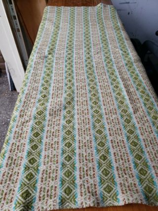 Vintage Pendleton Virgin Wool Fringe Blanket Throw Southwestern Geometric Green