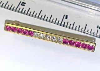 Herbert Rosenthal 18k Yg Ruby Diamond Line Pin,  Detailed & Exceptional