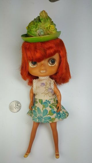 Vtg 1968 Kamar Big Eye Gigi Jones Doll Made In Japan Green Hat Red Hair 9 Inches