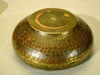 Arts & Crafts Signed Roycroft Hammered Brass Copper Bowl early 20th c 6 1/2 