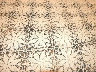 Hand Crochet Ivory Lace Tablecloth,  78 " X 66 " Snowflake Pattern,  Vintage Euc