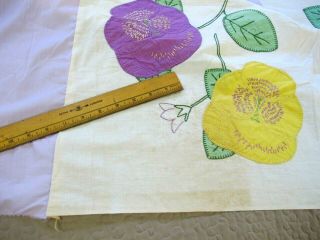 OUTSTANDING Vintage Hand Sewn Feed Sack Cotton Applique PANSIES Quilt TOP; Queen 3