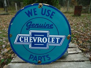 Vintage 1958 Chevrolet Parts Porcelain Enamel Dealership Sign Chevy Gm