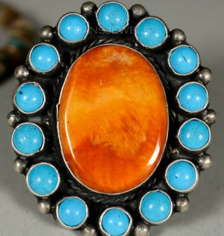 Gorgeous Old Pawn Vintage Navajo Spiny Oyster & Turquoise Ring Sz 8