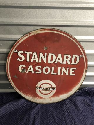 1920 ' s Standard Oil Porcelain Gas Oil Sign Double - sided 42” Red/White 2