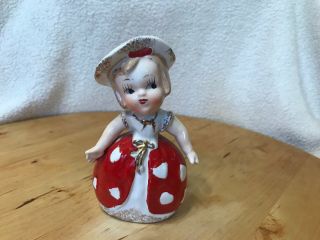 Vintage Japan Girl In Red Dress And Hat With White Hearts Ceramic Salt Shaker