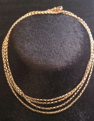 Antique Victorian 9ct Gold Long Guard / Muff Chain Necklace 23.  35g 58 "