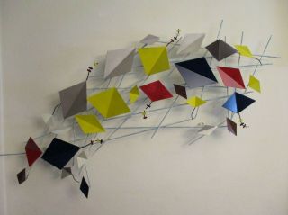 Colorful Signed Curtis Jere Kites Modern Metal Wall Art Sculpture Piece