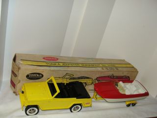 Vintage Tonka Jeepster Runabout With Boat And Trailer In The Box