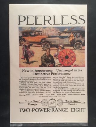 1919 Peerless Automobile Vintage Full Page Color Print Ad Advertisment