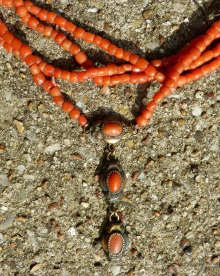 Antique Arts & Crafts Natural Coral Beaded Necklace 60 " Long