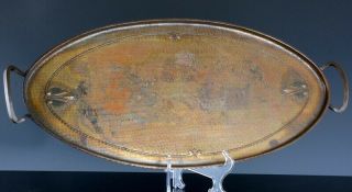 Fabulous Large Arts & Crafts Signed Roycroft Hammered Copper Oval Platter Tray