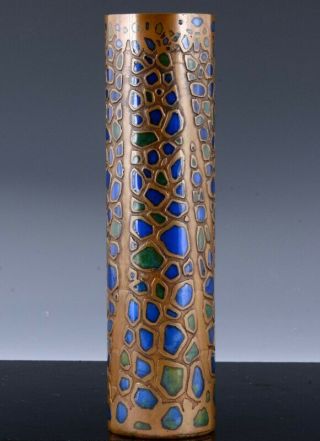 C1910 Artist Signed Arts & Crafts Enamelled Copper Vase English American