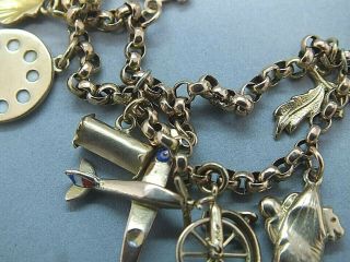 1950 ' s 9ct Gold Double Curb Link Bracelet with 18 Gold Charms 3