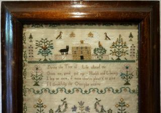 EARLY 19TH CENTURY HOUSE,  MOTIF & VERSE SAMPLER BY ELIZA WELLS AGED 13 - 1823 2