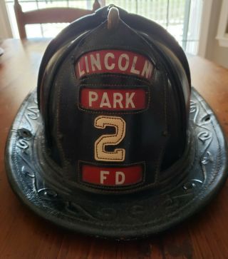 Vintage Cairns Ny Style Leather Fire Helmet - Lincoln Park,  Nj