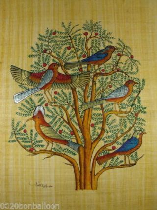 Birds In Acacia Tree Of Life Hand Painted Papyrus 16 " X24 " (40x60 Cm)