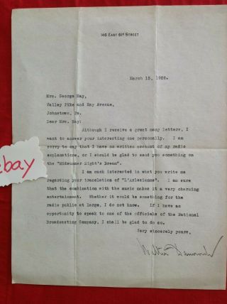 1928 Walter Damrosch Letter Discusses Music With A Fan Conductor Gershwin