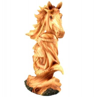 Faux Wood Western Native American Indian with Horse Bust Resin Figurine 2