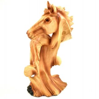 Faux Wood Western Native American Indian with Horse Bust Resin Figurine 3
