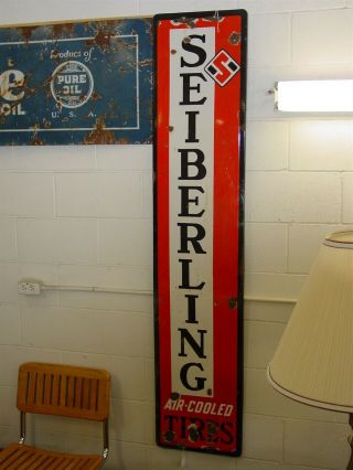Vintage Advertising Seiberling Air Cooled Tires Porcelain Sign,  Large 72 " X 15 "