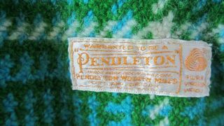 Pendleton Turquoise & Green Plaid Wool Blanket w/Fringe 54 
