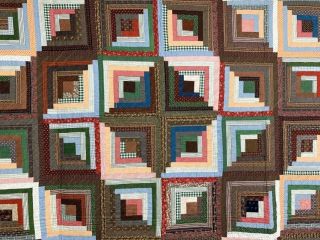 Collector ' s Choice c 1870s PA Log Cabin QUILT Antique Early Browns BEST Crisp 3