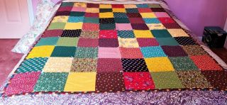 Lovely Handmade & Signed Patchwork Quilt Twin Size 59 " L X 47 " W Ex Cond.