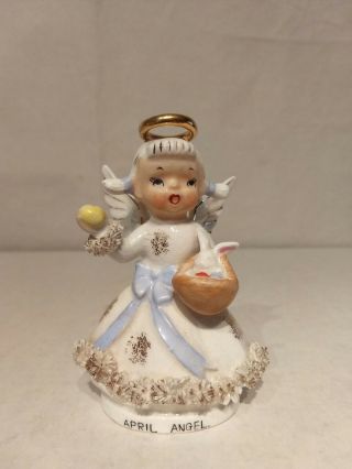 April Angel Ceramic Porcelain Easter Bunny Rabbit Figurine Gold Spaghetti Ar1987