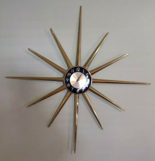 Vtg Mid Century Modern Ingraham Starburst Sunburst Wall Clock 36 " -