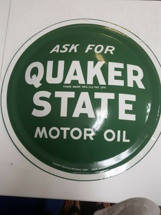 Quaker State Motor Oil Convex Button Sign 24” G - 82 Gas Petroliana