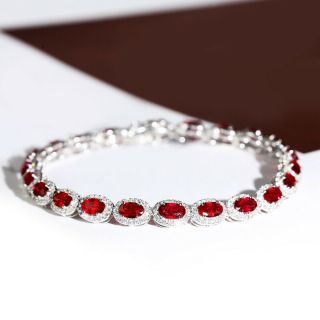 7.  4ct 100 Natural Diamond 10k Gold Pigeon Blood Red Ruby Full Row Bracelet B4 - 4
