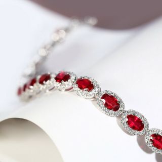 7.  4Ct 100 Natural Diamond 10K Gold Pigeon Blood Red Ruby Full Row Bracelet B4 - 4 2