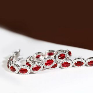 7.  4Ct 100 Natural Diamond 10K Gold Pigeon Blood Red Ruby Full Row Bracelet B4 - 4 3