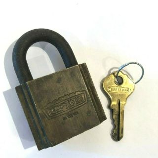 Vintage Brass Craftsman Padlock W/ Key - Rusted - Key